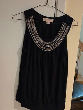Michael Kors Black Sleeveless Camisole with Silver Chain Detail